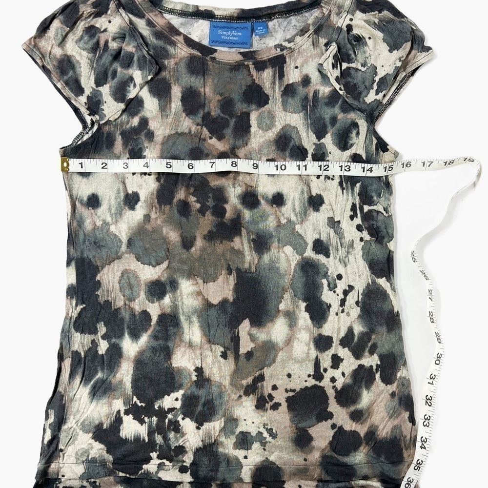 Vera Wang Simply Vera Flutter Sleeve Muted Blue Cream Top Womens size XS - Picture 5 of 8